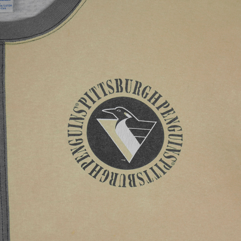 NHL (Salem) - Grey and Yellow Pittsburgh Penguins T-Shirt 1990s X-Large Vintage Retro Hockey