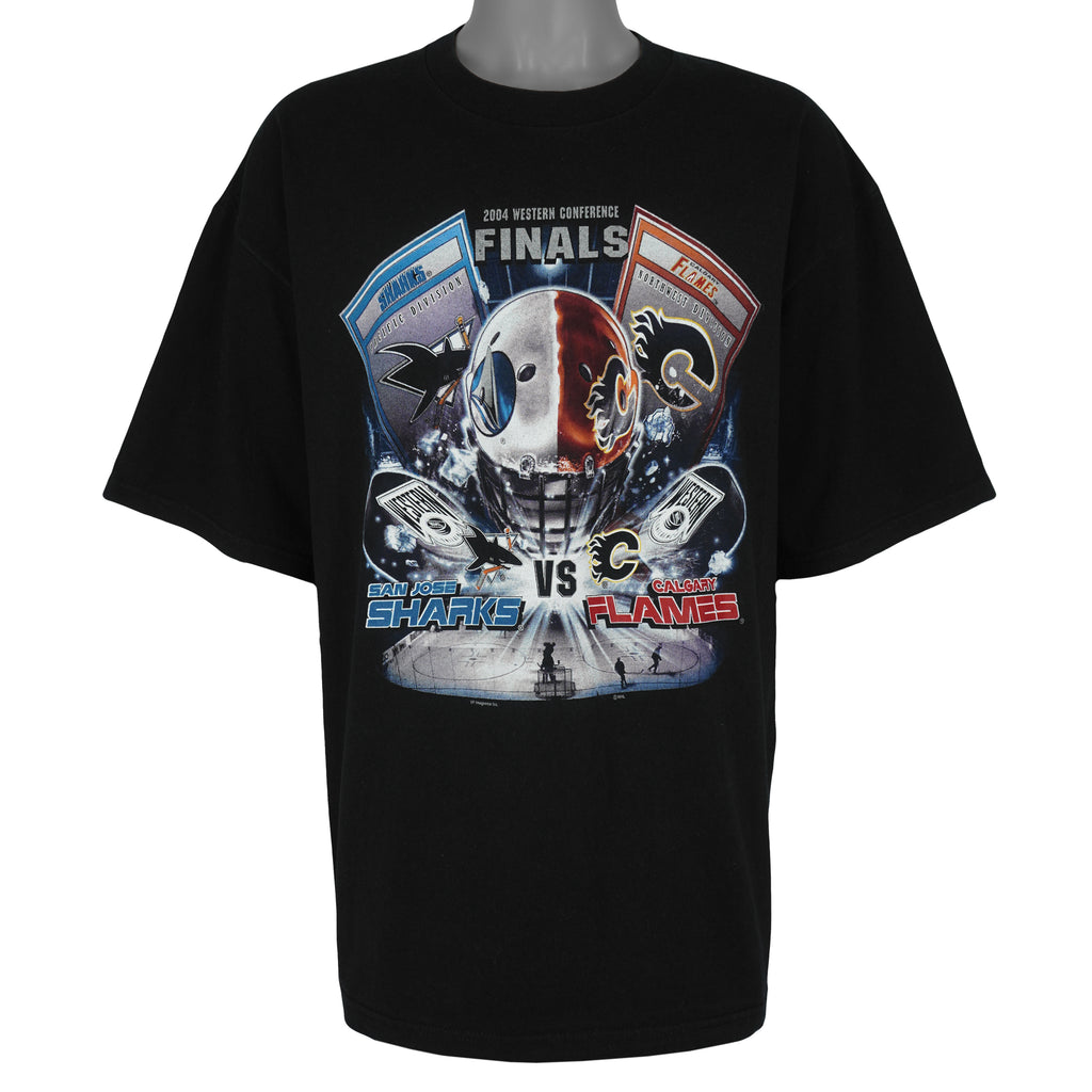 NHL (Lee) - San Jose Sharks VS Calgary Flames Finals Matchup T-Shirt 2004 XX-Large Vintage Retro Hockey