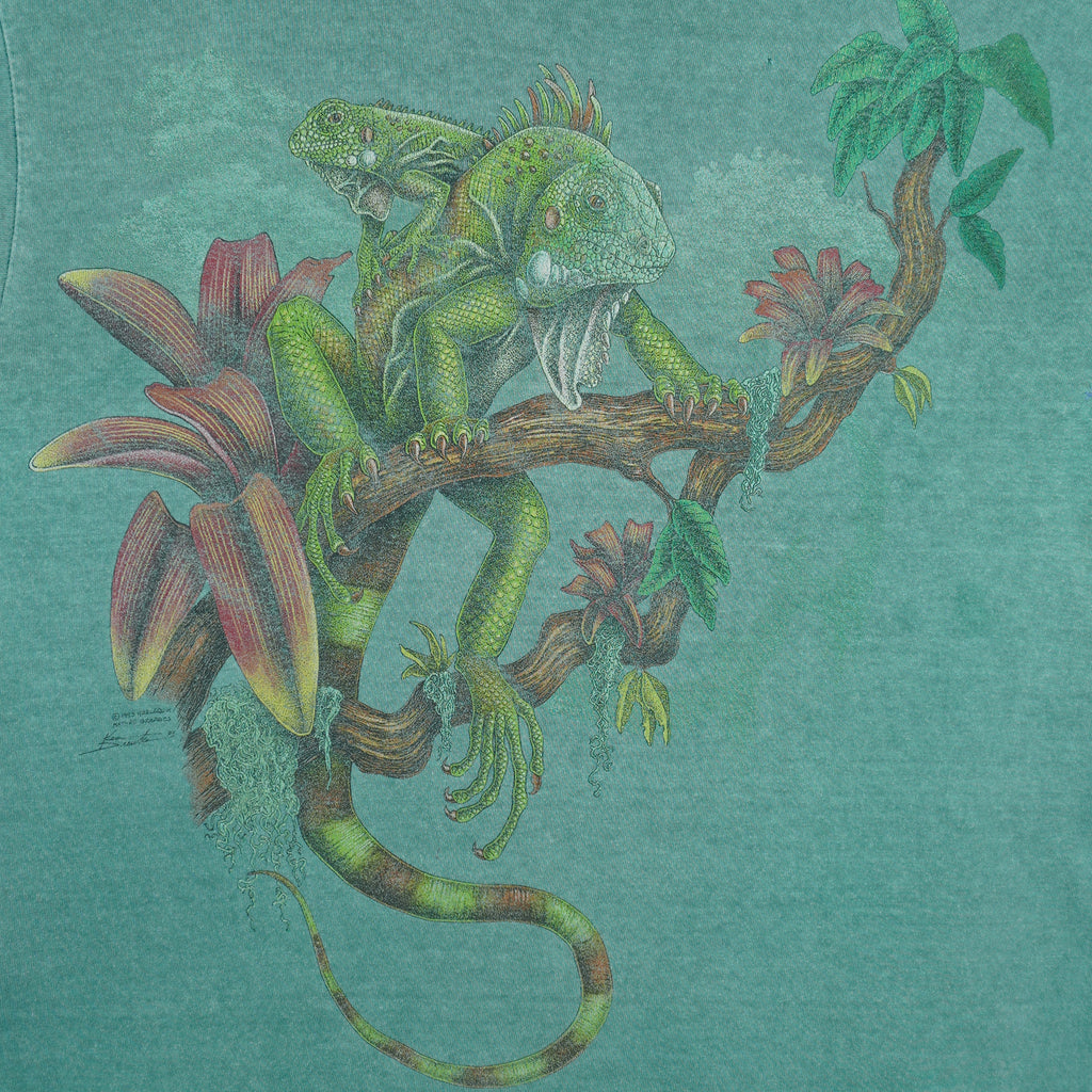 Vintage (Harlequin) - Iguana Animal Print T-Shirt 1990s Medium Vintage Retro