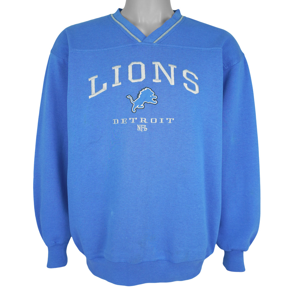 NFL - Detroit Lions Embroidered V-Neck Sweatshirt 1990s Large Vintage Retro Football