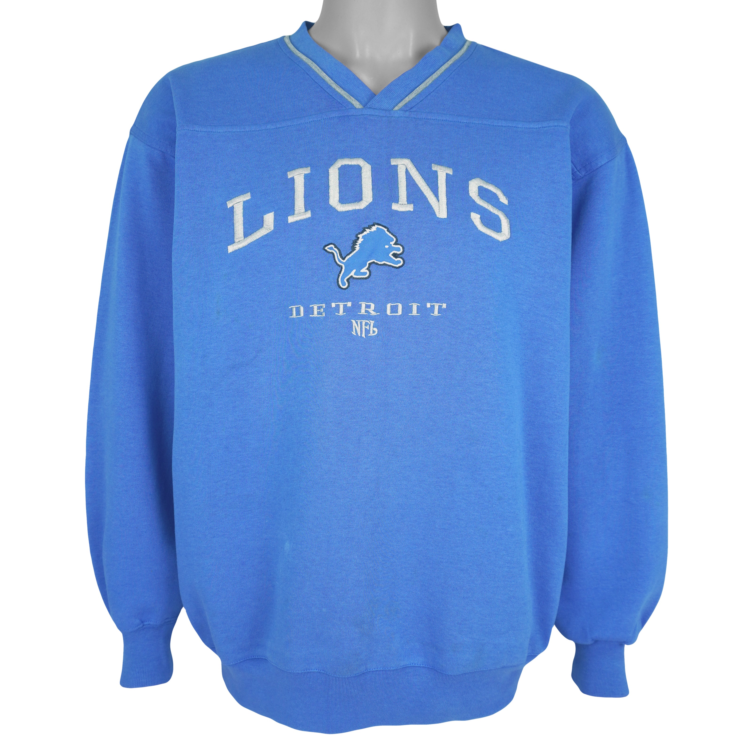 NFL - Detroit Lions Embroidered V-Neck Sweatshirt 1990s Large Vintage Retro Football