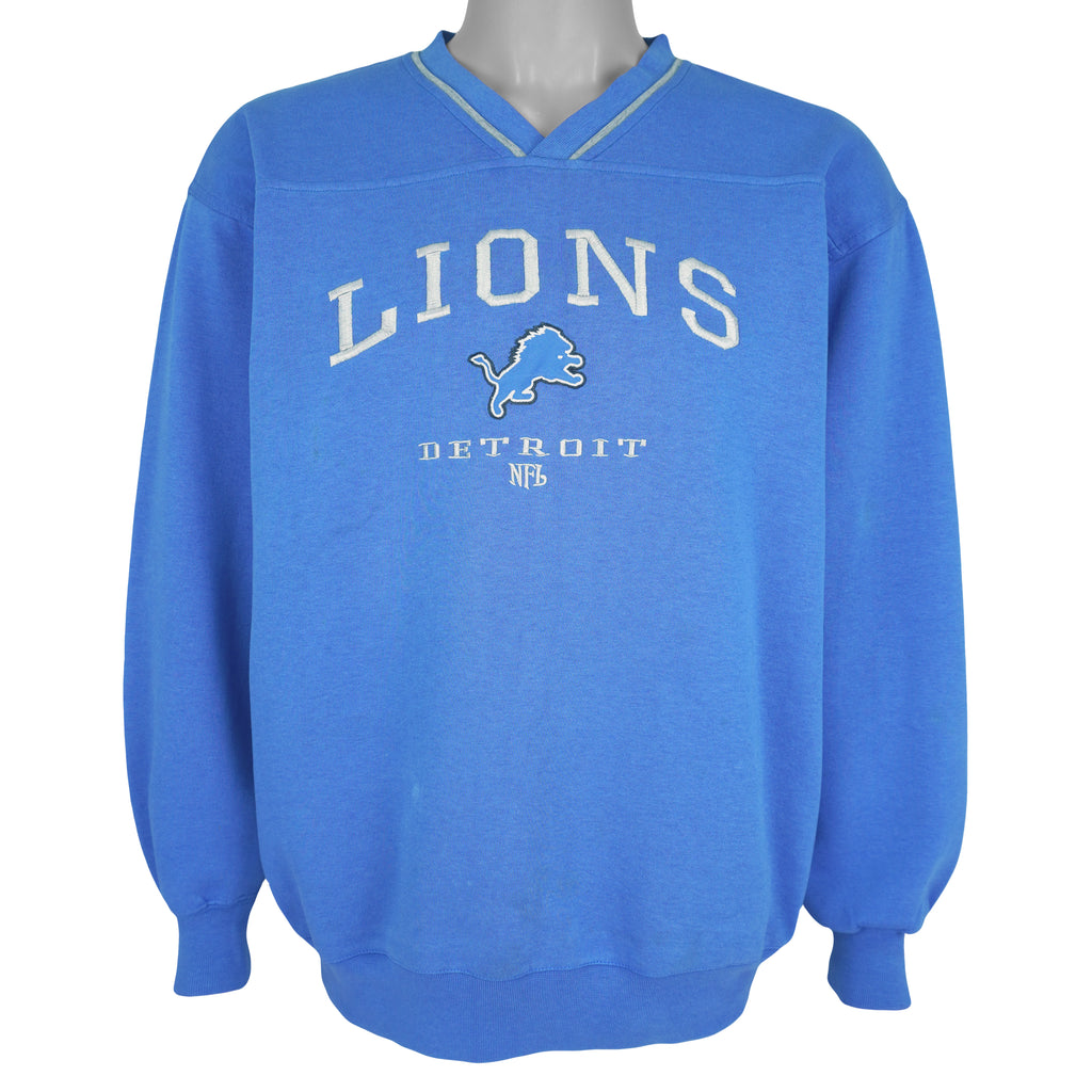 NFL - Detroit Lions Embroidered V-Neck Sweatshirt 1990s Large Vintage Retro Football