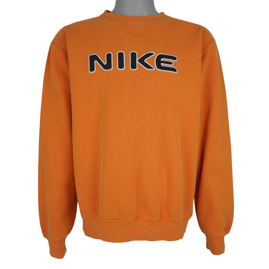 Nike - Orange Big Spell-Out Crew Neck Sweatshirt 1990s Medium Vintage Retro