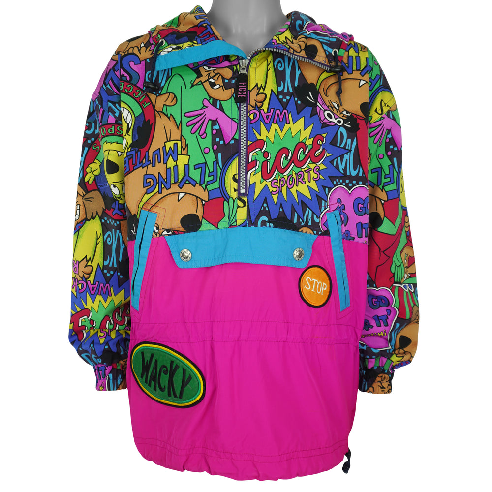 Vintage (Ficce Sports) - Wacky Cartoon Hooded Jacket 1990s Medium Vintage Retro