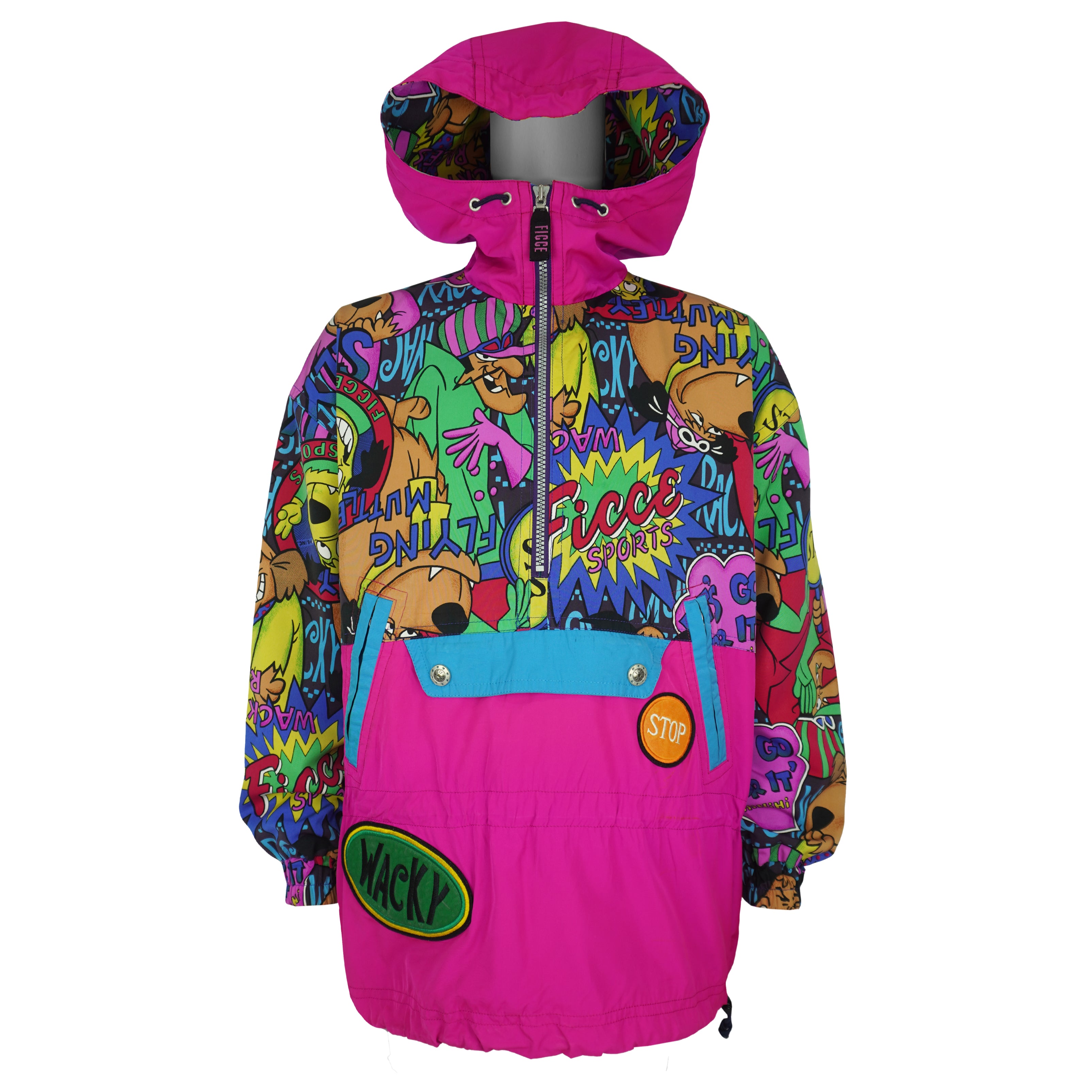 Vintage (Ficce Sports) - Wacky Cartoon Hooded Jacket 1990s Medium Vintage Retro