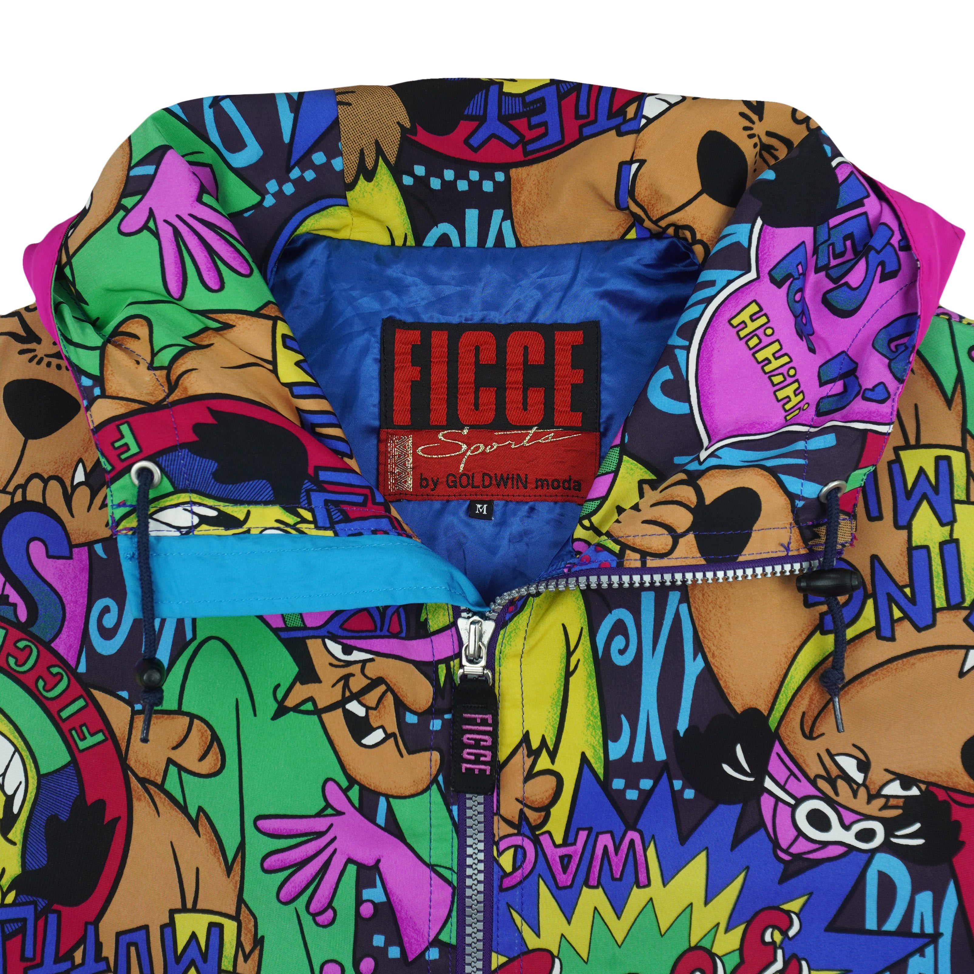 Vintage (Ficce Sports) - Wacky Cartoon Hooded Jacket 1990s Medium Vintage Retro