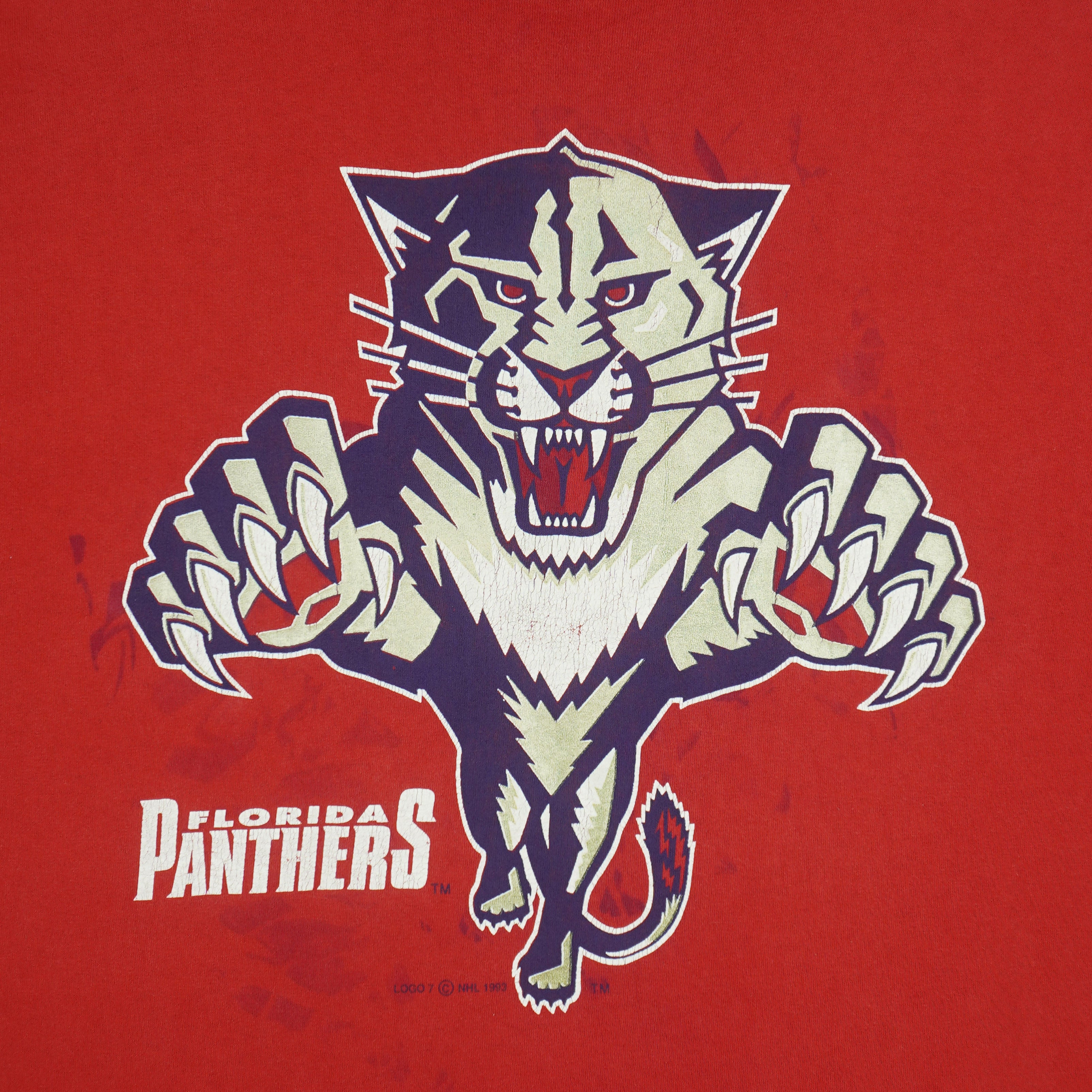 NHL (Logo 7) - Florida Panthers Big Logo T-Shirt 1993 X-Large Vintage Retro Hockey