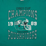 CFL (Waves) - Saskatchewan Roughriders Grey Cup Champions T-Shirt 1989 Large Vintage Retro Football