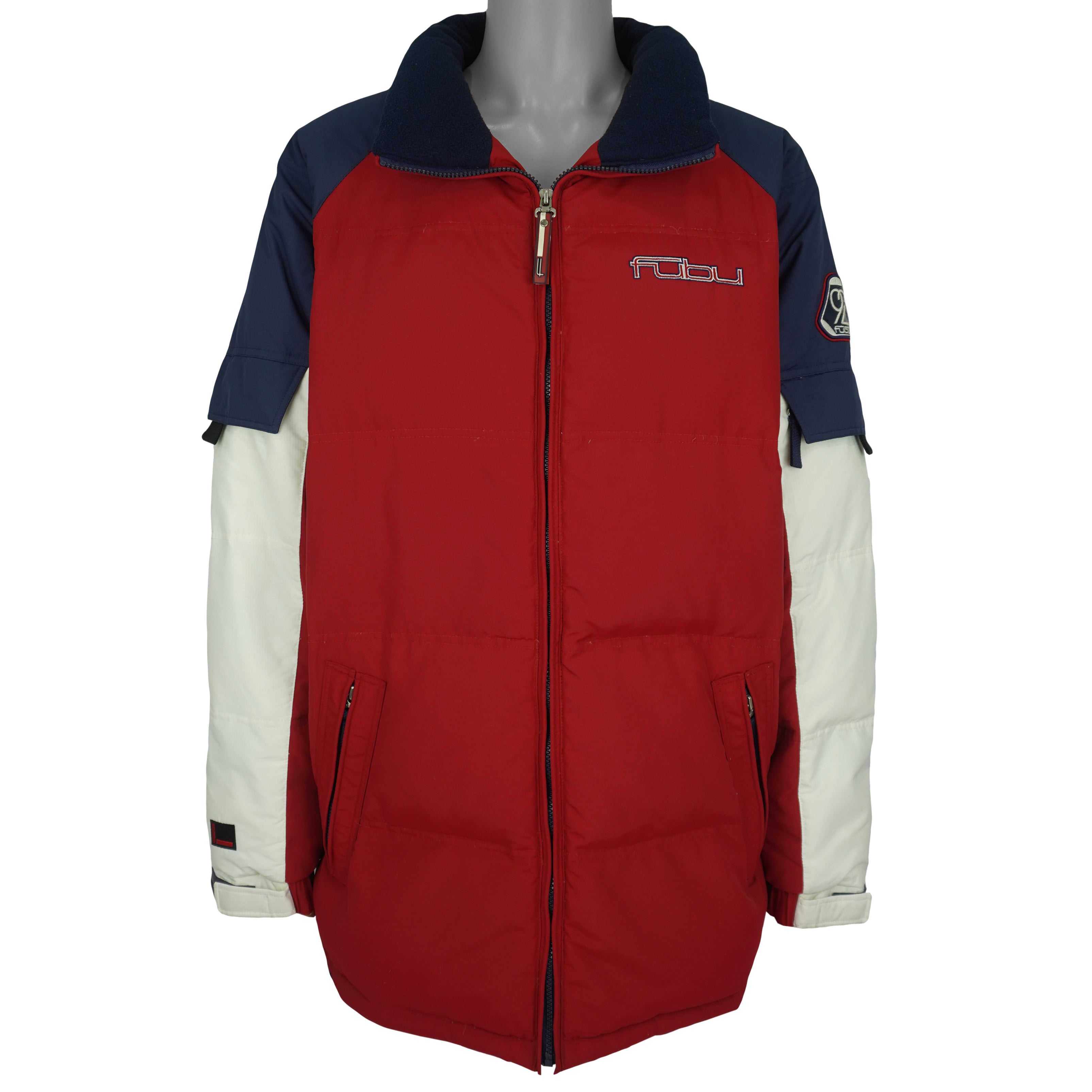 FUBU - Blue Embroidered Zip-Up Puffer Jacket 1990s X-Large Vintage Retro