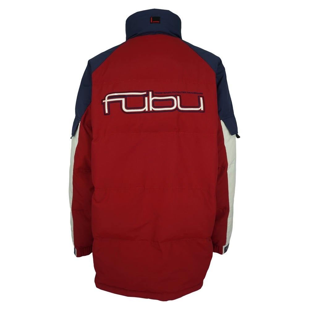 FUBU - Blue Embroidered Zip-Up Puffer Jacket 1990s X-Large Vintage Retro