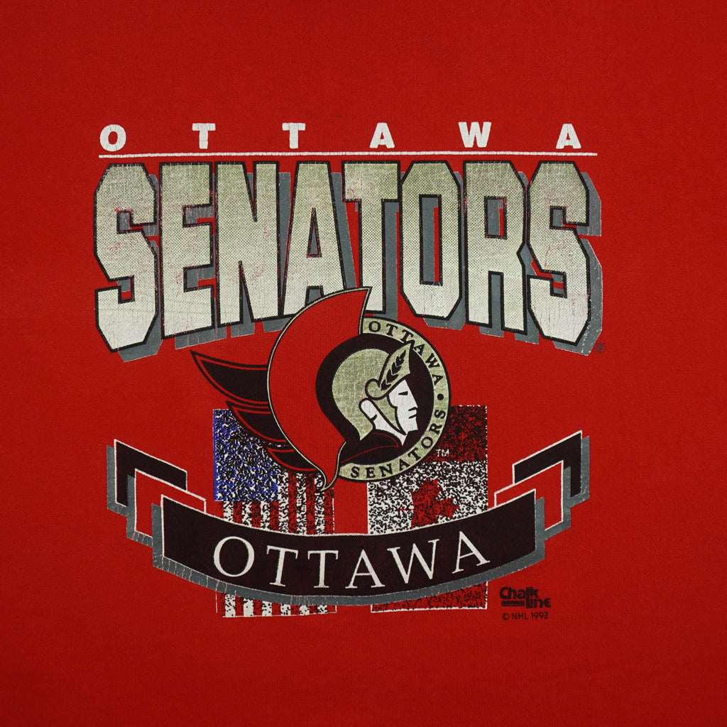 NHL (Chalk Line) - Ottawa Senators Spell-Out T-Shirt 1992 Large Vintage Retro Hockey