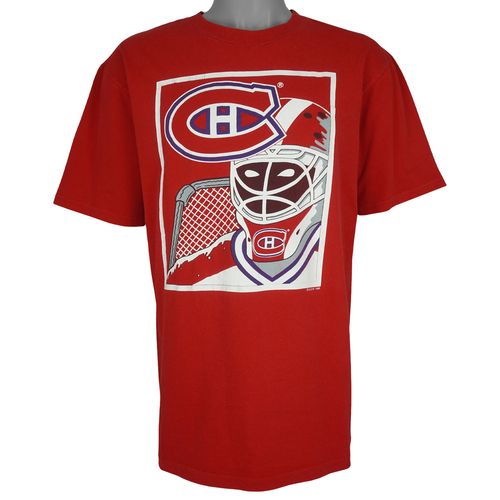 NHL (Waves) - Montreal Canadiens Single Stitch T-Shirt 1989 Large Vintage Retro Hockey