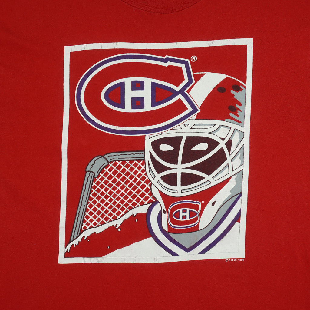 NHL (Waves) - Montreal Canadiens Single Stitch T-Shirt 1989 Large Vintage Retro Hockey