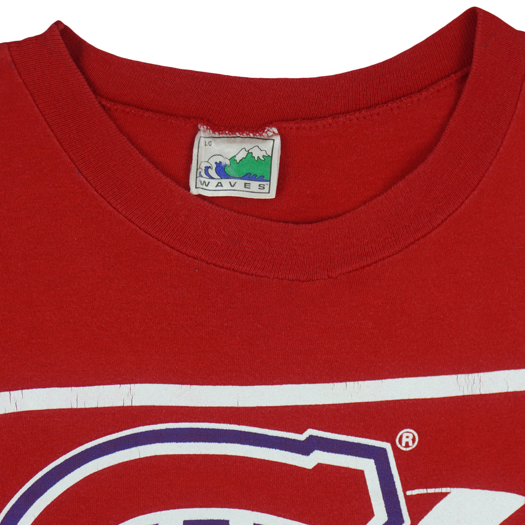 NHL (Waves) - Montreal Canadiens Single Stitch T-Shirt 1989 Large Vintage Retro Hockey