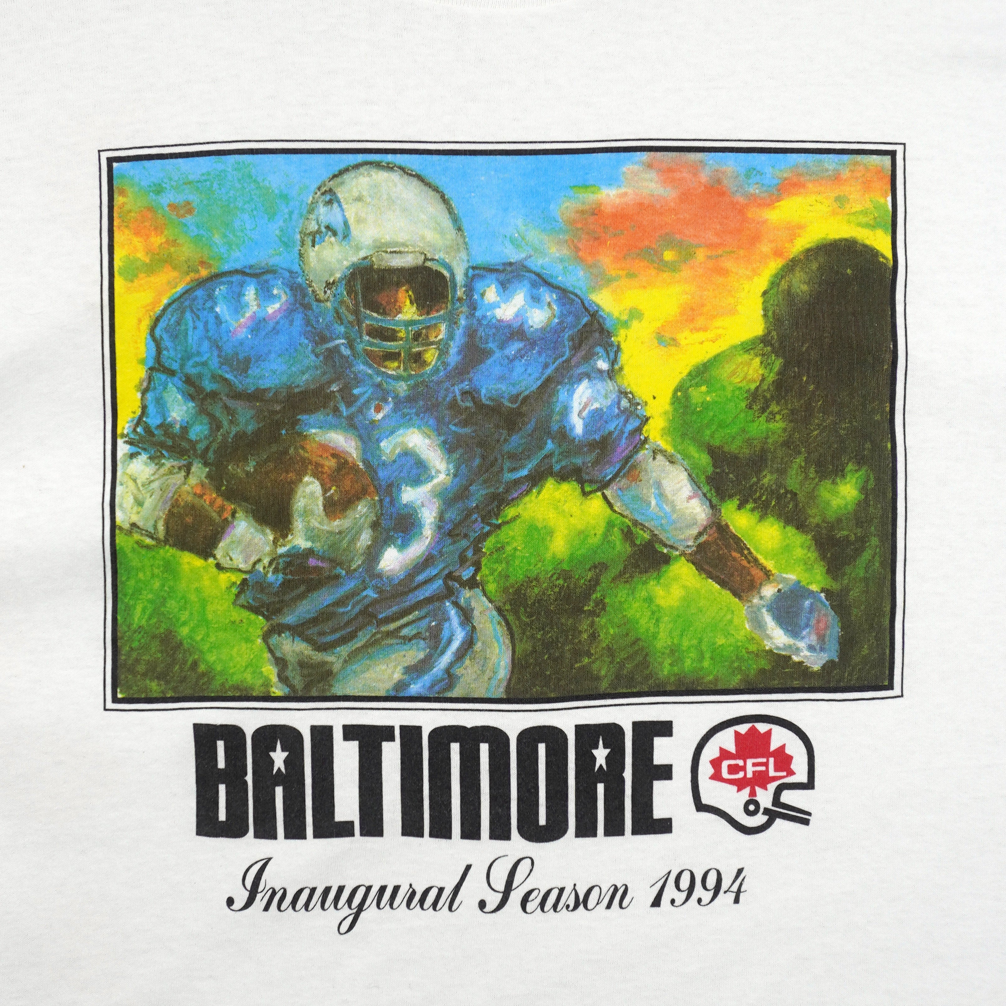 Vintage CFL (Delta) - Baltimore Colts Inaugural Season Single Stitch T-Shirt 1994 X-Large in white