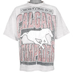CFL (Softwear) - Calgary Stampeders Crackle Spell-Out T-Shirt 1993 Large Vintage Retro Football