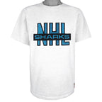 NHL (Nutmeg) - San Jose Sharks Big Spell-Out T-Shirt 1990s Large Vintage Retro Hockey