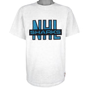 NHL (Nutmeg) - San Jose Sharks Big Spell-Out T-Shirt 1990s Large Vintage Retro Hockey