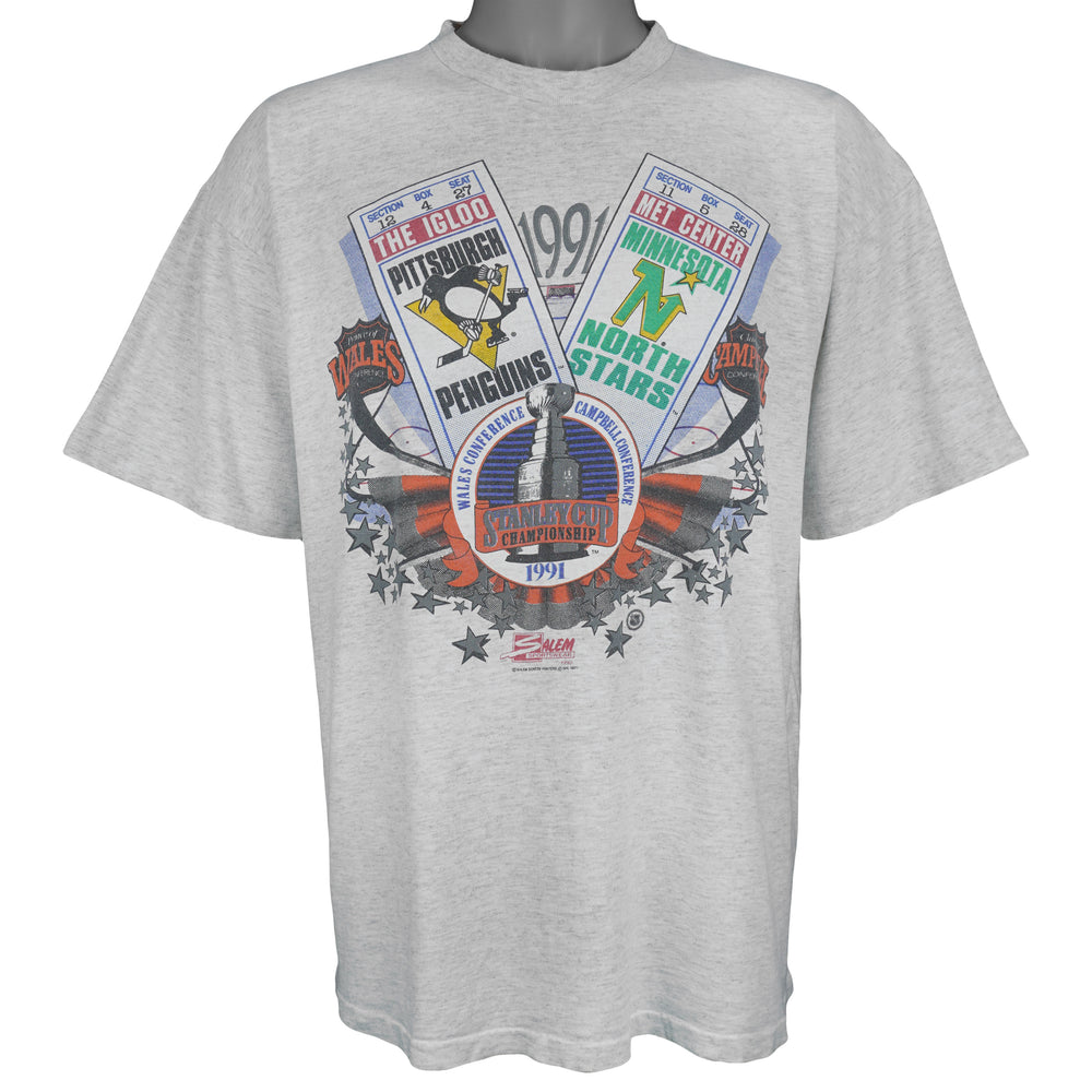 NHL (Salem) - Stanley Cup Penguins Vs North Stars Tickets T-Shirt 1991 X-Large Vintage Retro Hockey