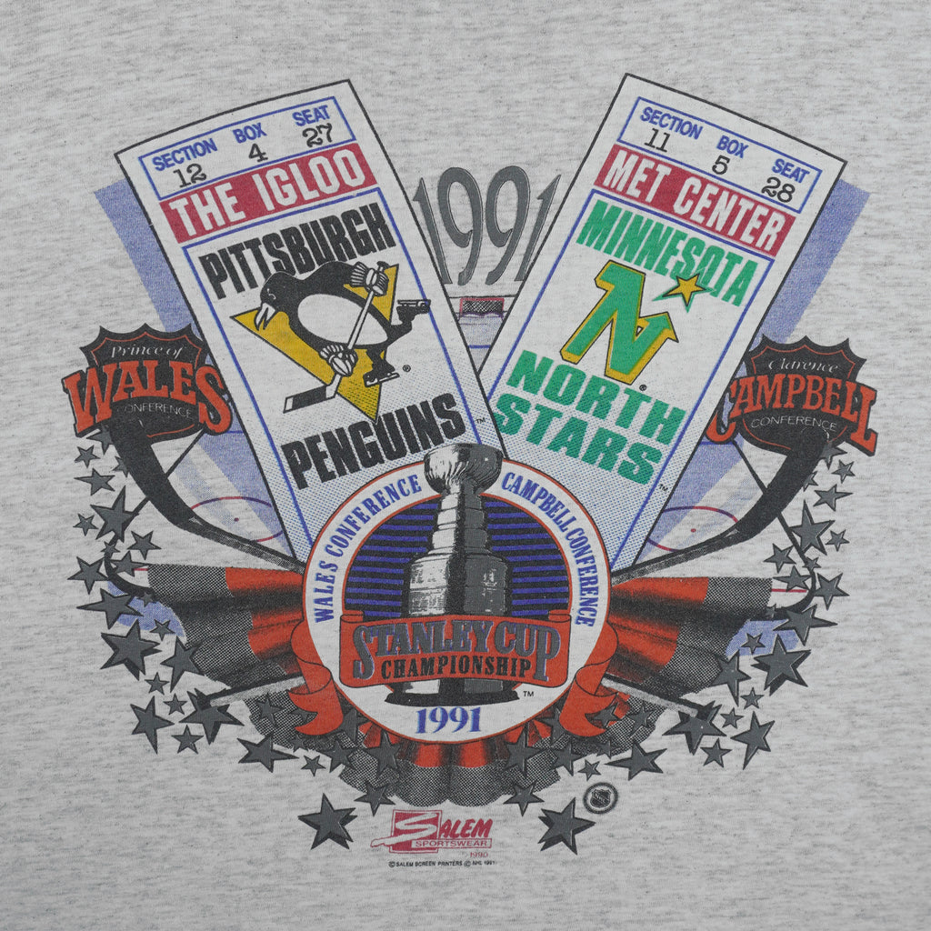 NHL (Salem) - Stanley Cup Penguins Vs North Stars Tickets T-Shirt 1991 X-Large Vintage Retro Hockey