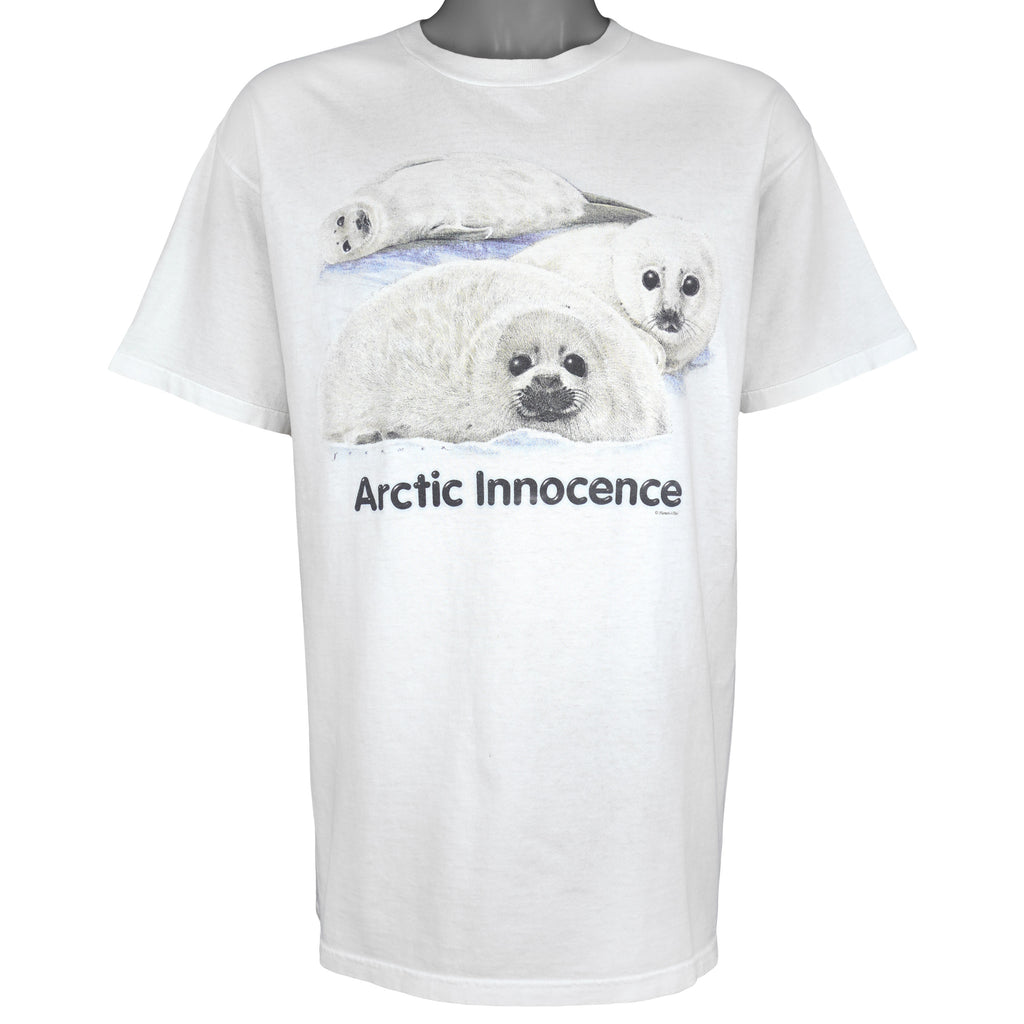 Vintage - Arctic Innocence Seals Animal Print T-Shirt 1990s Large Vintage Retro