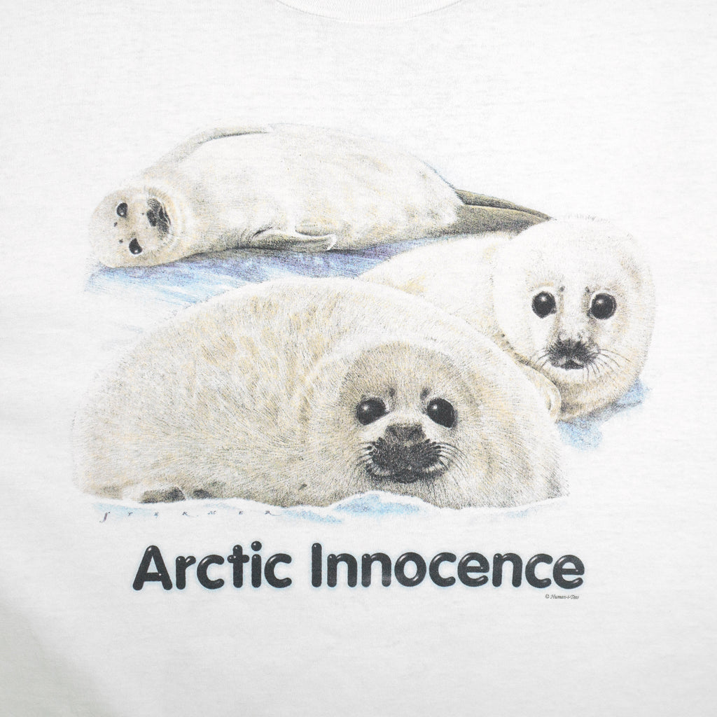 Vintage - Arctic Innocence Seals Animal Print T-Shirt 1990s Large Vintage Retro