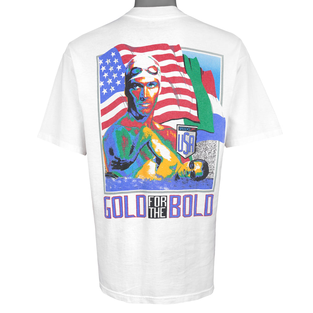 Speedo - USA Swim Team, Gold for the Bold T-Shirt 1990s Large Vintage Retro