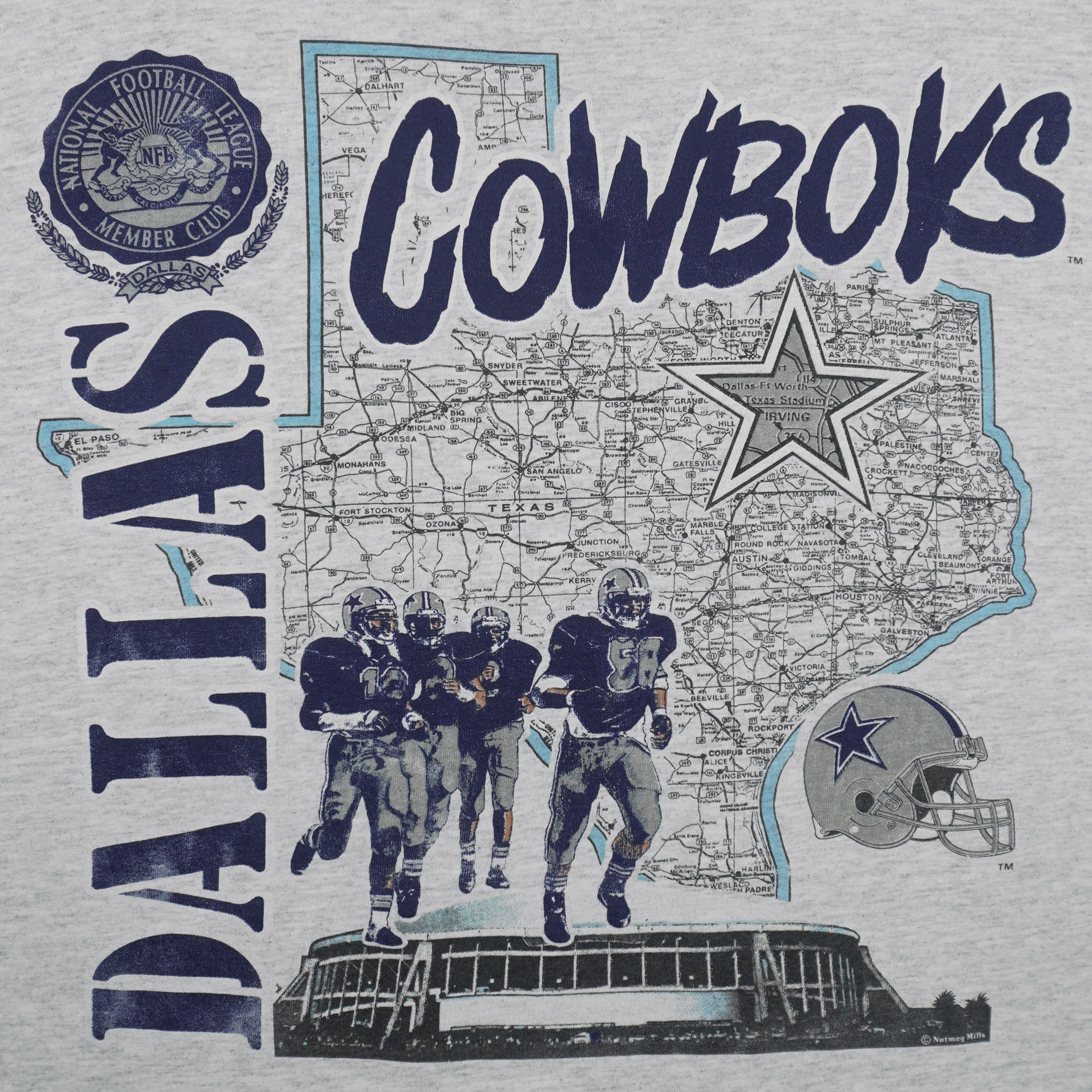 NFL (Nutmeg) - Dallas Cowboys Stadium Map T-Shirt 1990s Large Vintage Retro Football