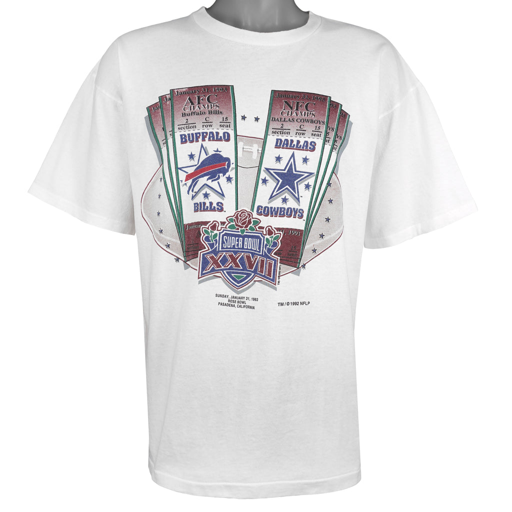 NFL (Salem) - Cowboys VS Bills Super Bowl XXVII Matchups T-Shirt 1992 X-Large Vintage Retro Football