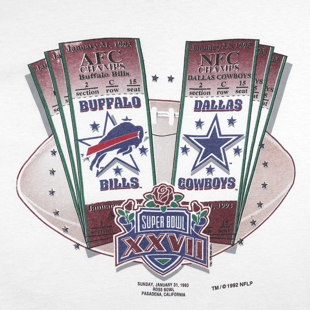 NFL (Salem) - Cowboys VS Bills Super Bowl XXVII Matchups T-Shirt 1992 X-Large Vintage Retro Football