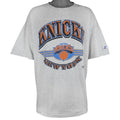 NBA (Logo Athletic) - Grey New York Knicks T-Shirt 1990s 2X-Large Vintage Retro Basketball