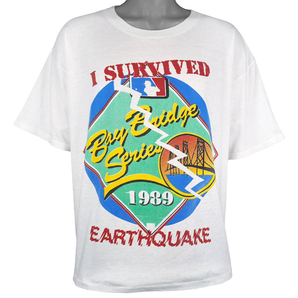 MLB - Bay Bridge Series Earthquake Survivor T-Shirt 1989 X-Large Vintage Retro Baseball