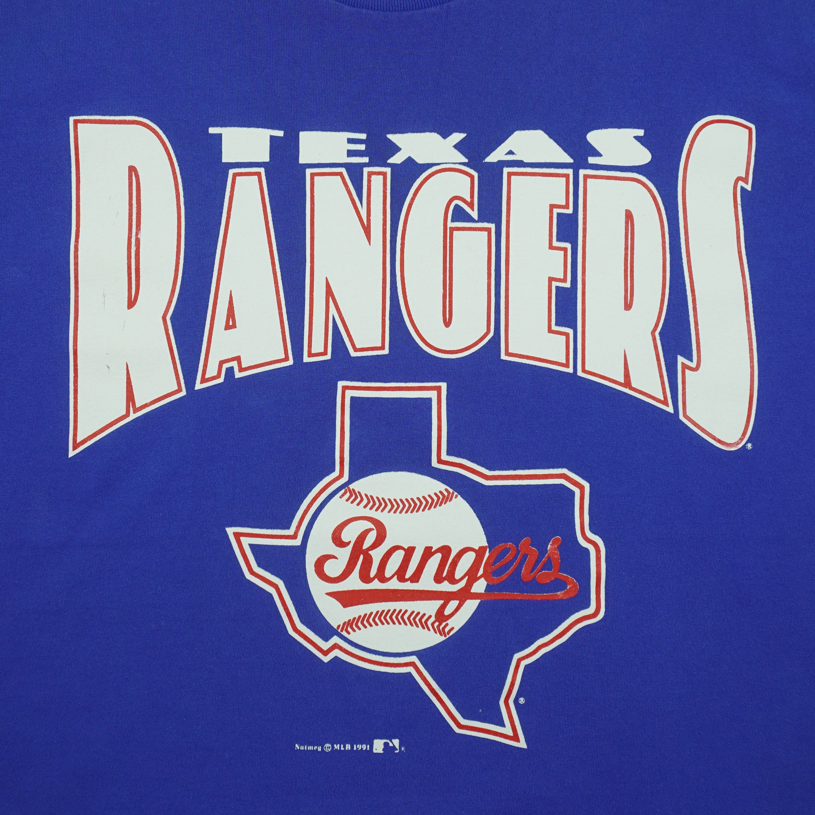 MLB (Nutmeg) - Texas Rangers Single Stitch T-Shirt 1991 Large Vintage Retro Baseball