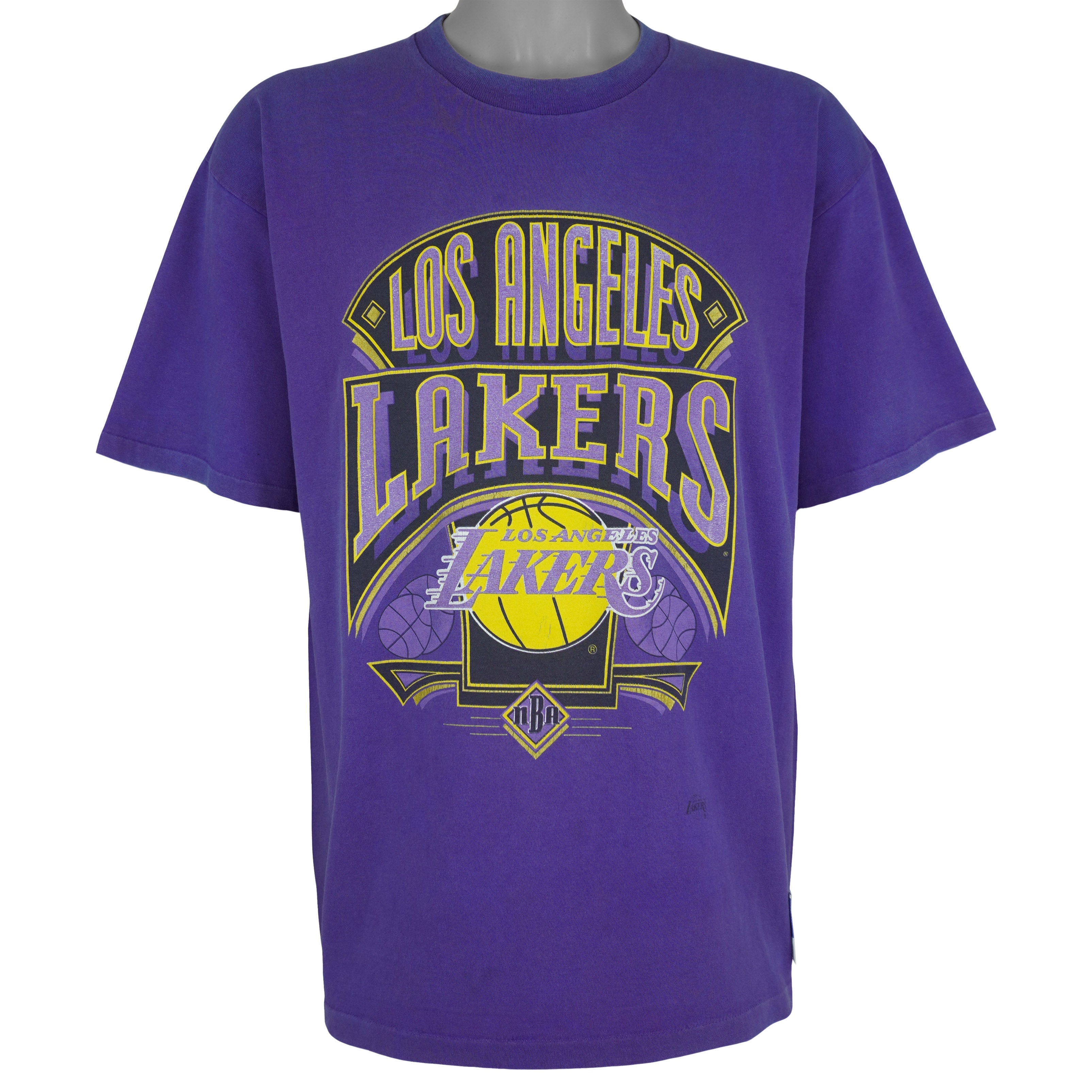 NBA (Nutmeg) - Los Angeles Lakers Single Stitch T-Shirt 1990s Large Vintage Retro Basketball