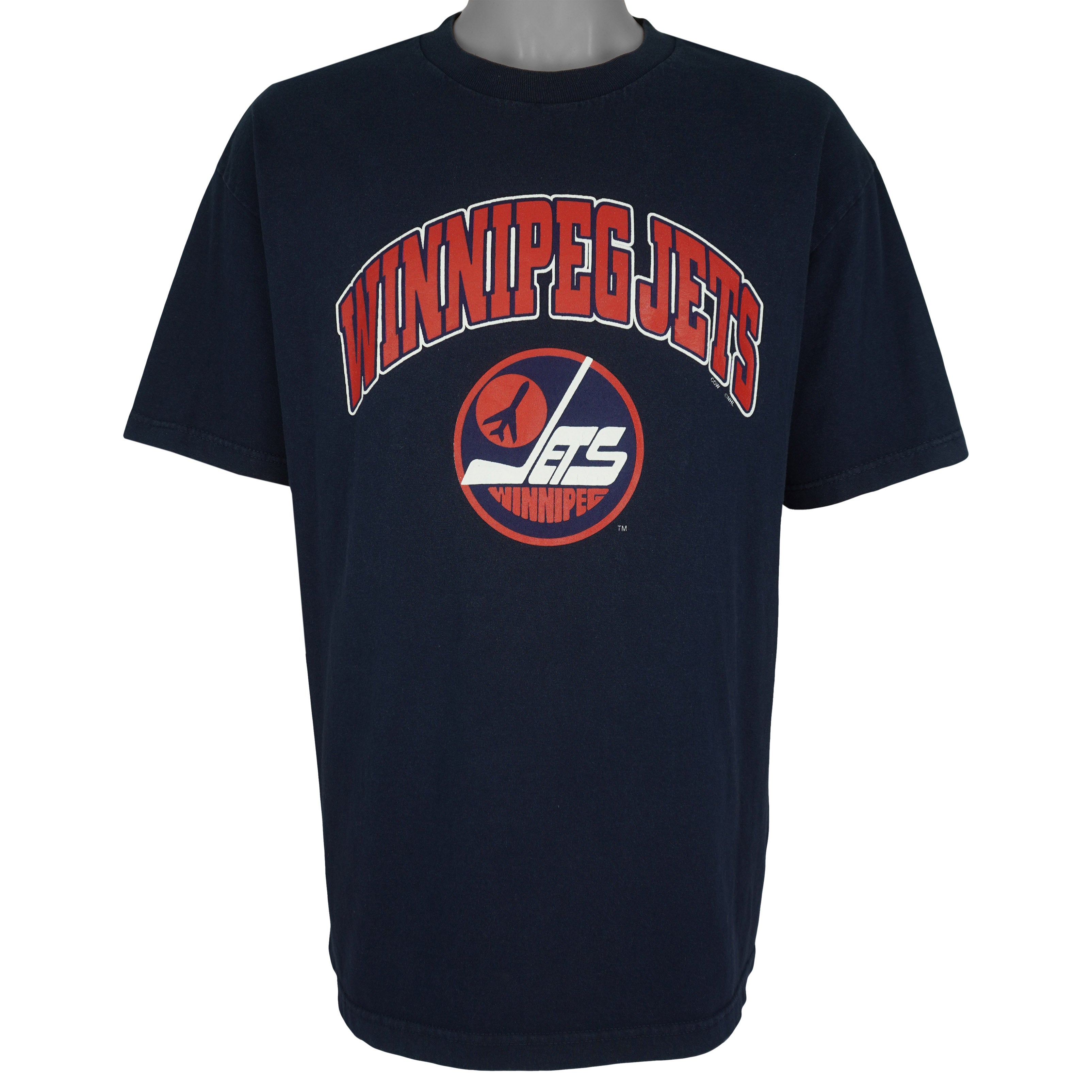 NHL (Waves) - Winnipeg Jets Big Spell-Out T-Shirt 1990s X-Large Vintage Retro Hockey