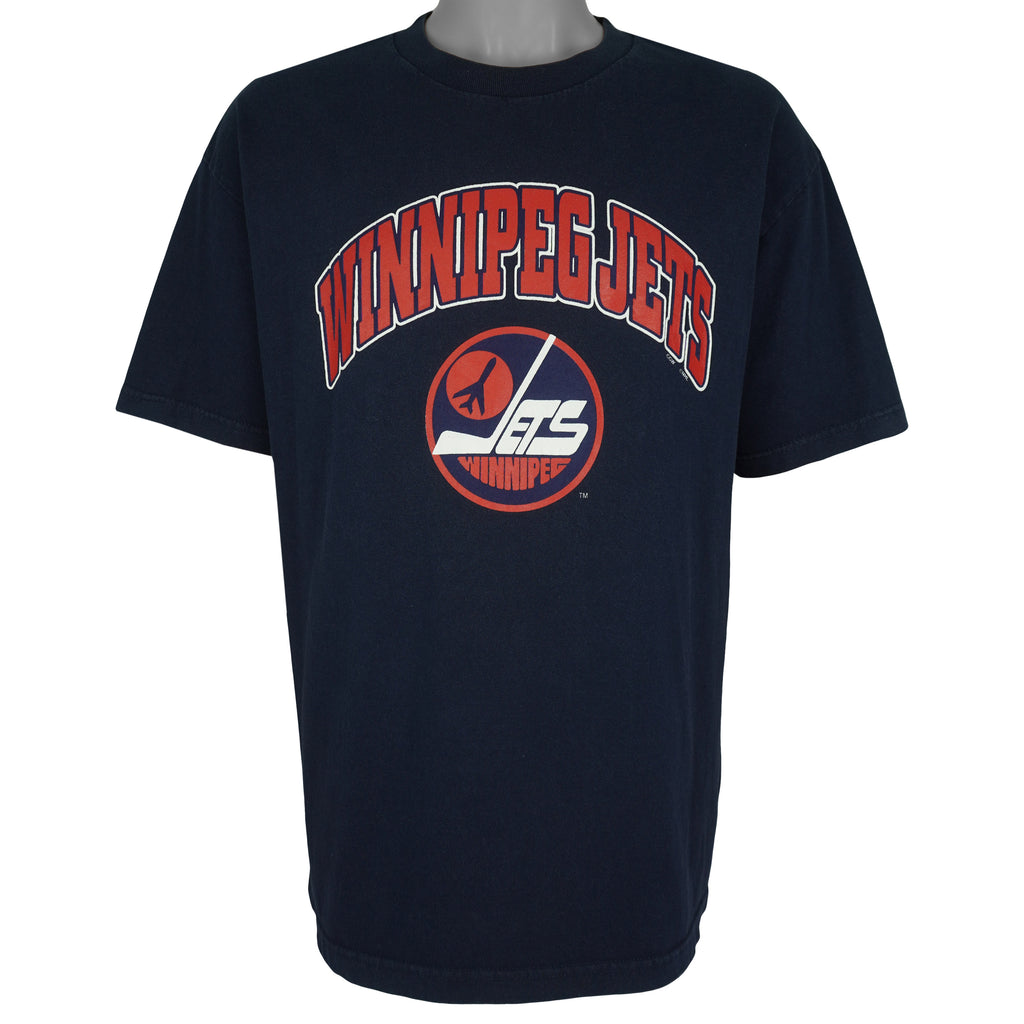 NHL (Waves) - Winnipeg Jets Big Spell-Out T-Shirt 1990s X-Large Vintage Retro Hockey