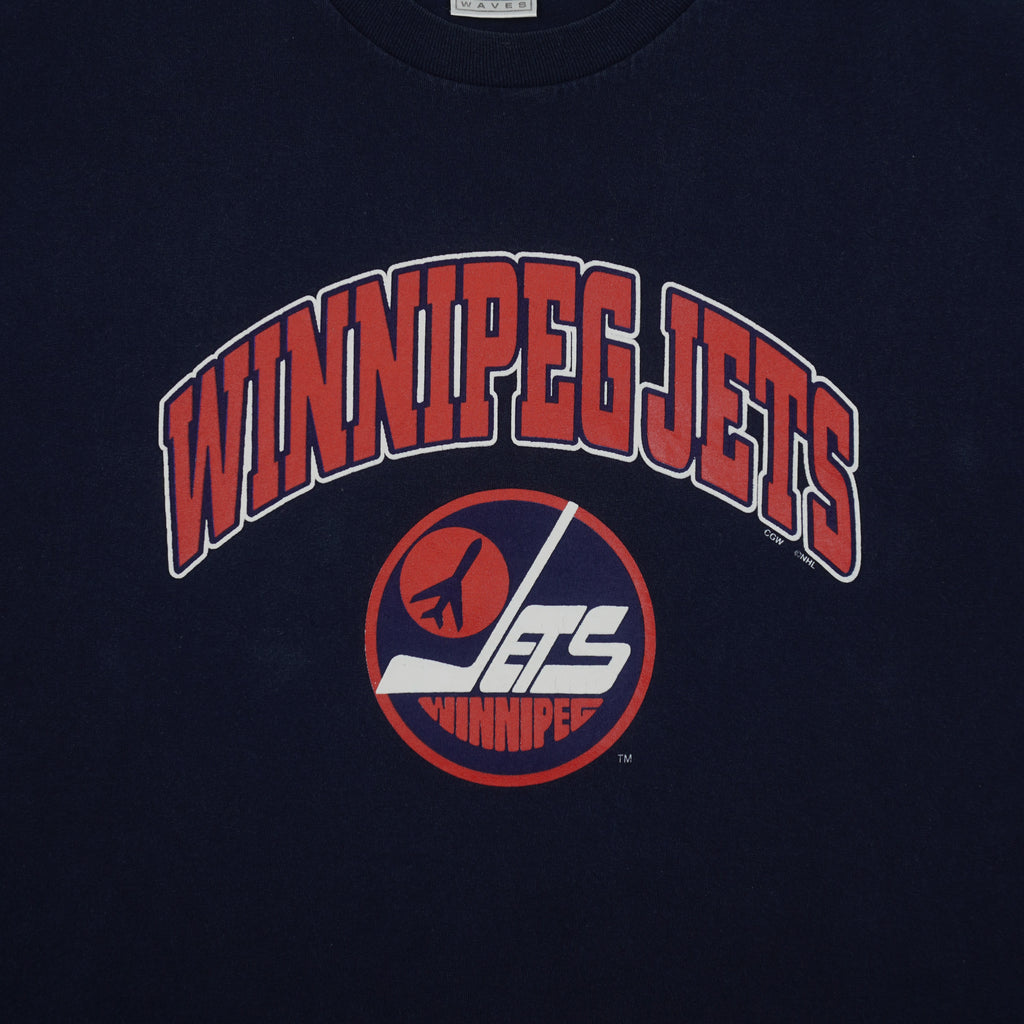 NHL (Waves) - Winnipeg Jets Big Spell-Out T-Shirt 1990s X-Large Vintage Retro Hockey