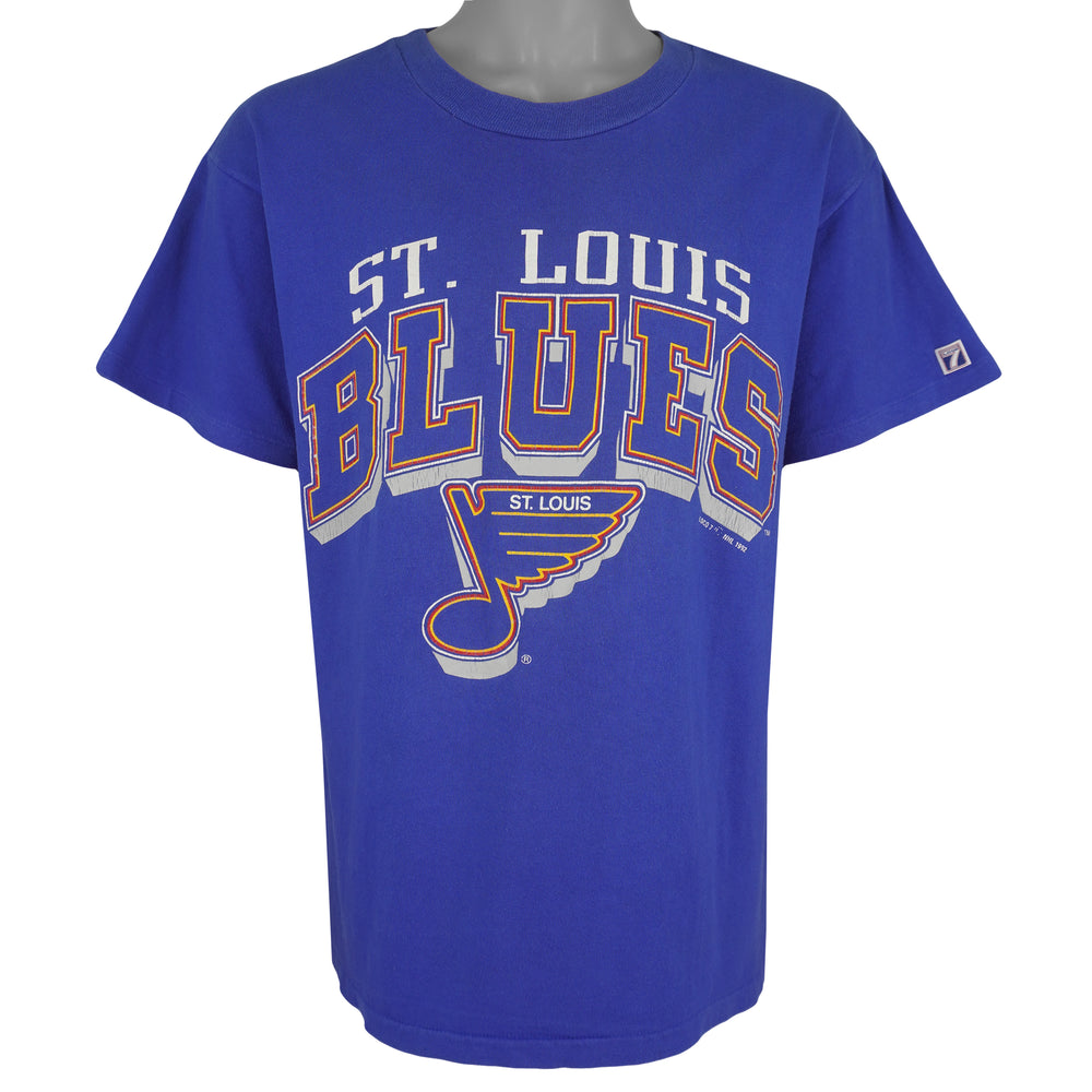 NHL (Logo 7) - St. Louis Blues Single Stitch T-Shirt 1992 Large Vintage Retro Hockey