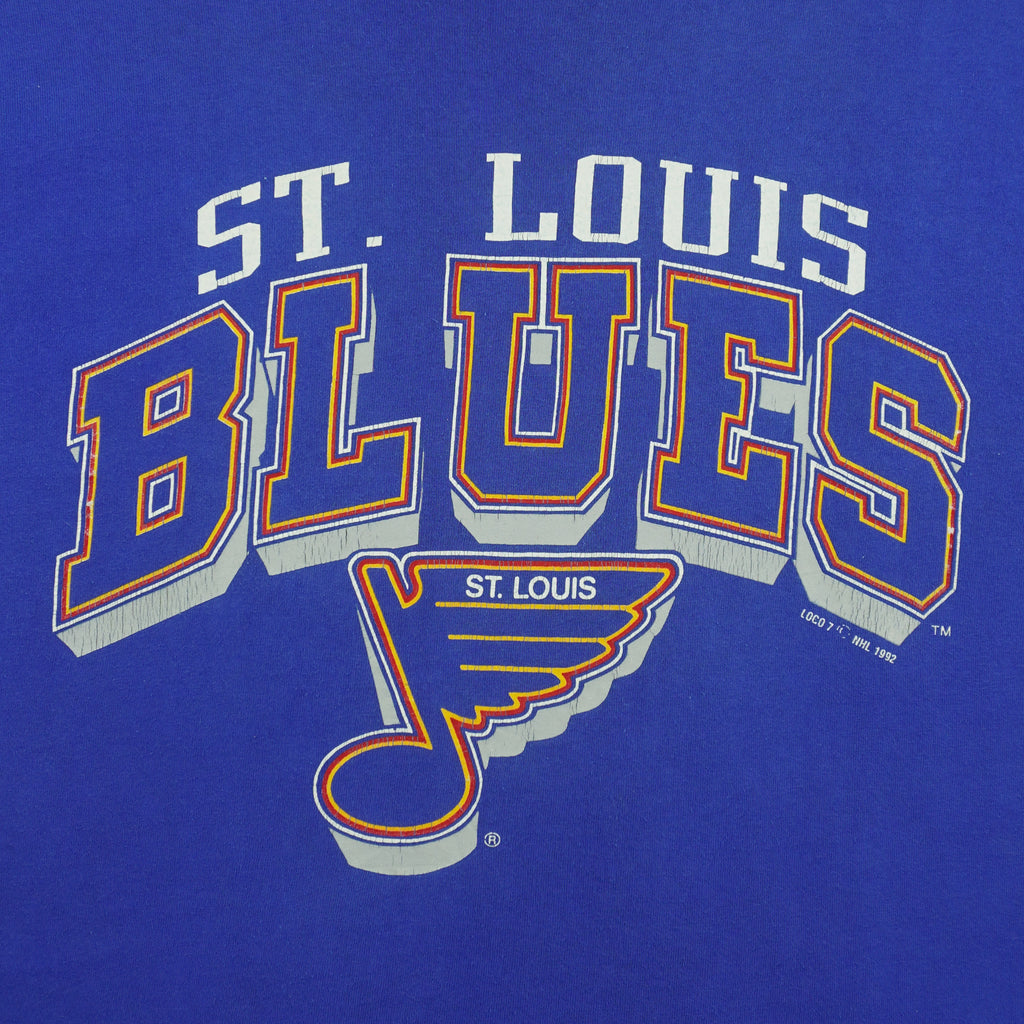 NHL (Logo 7) - St. Louis Blues Single Stitch T-Shirt 1992 Large Vintage Retro Hockey