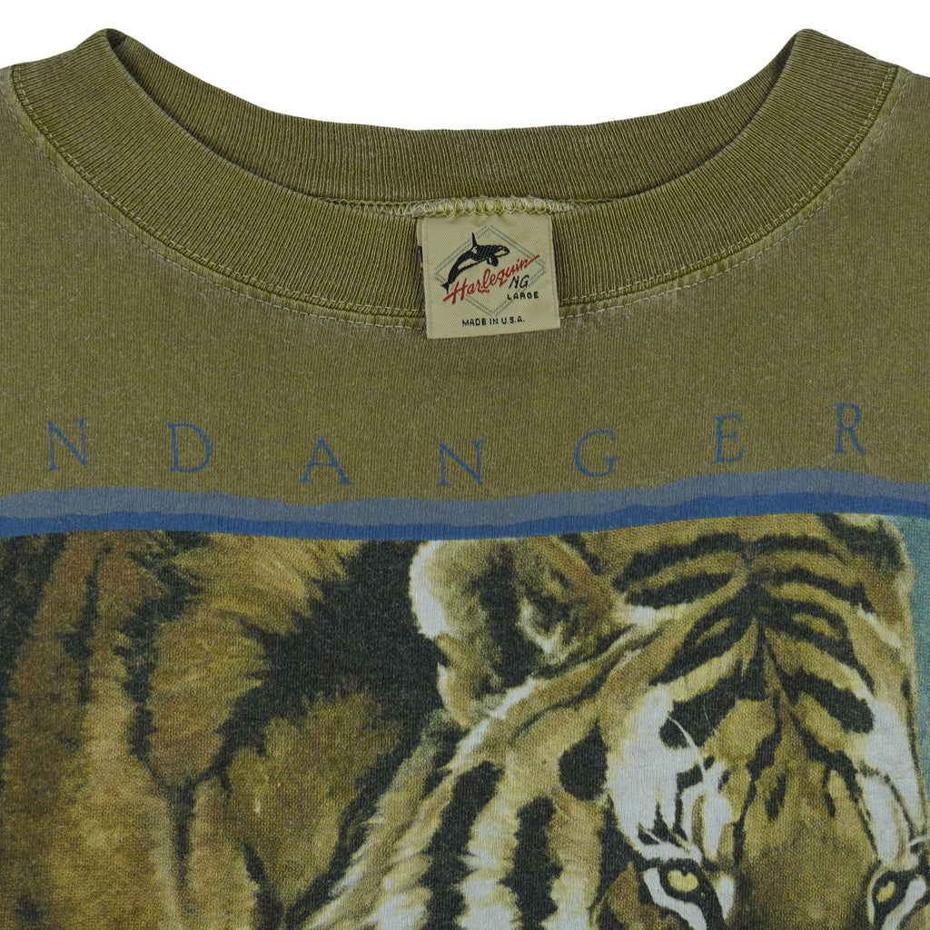 Vintage (Harlequin) - Tigers Animal Print T-Shirt 1990s Large Vintage Retro