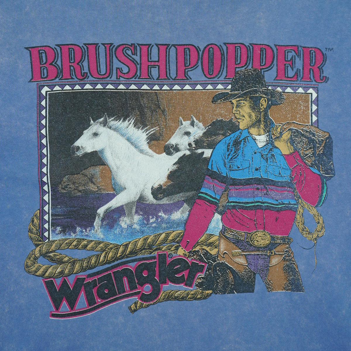 Vintage (Wrangler) - Brush Popper Cowboy T-Shirt 1990s X-Large Vintage Retro