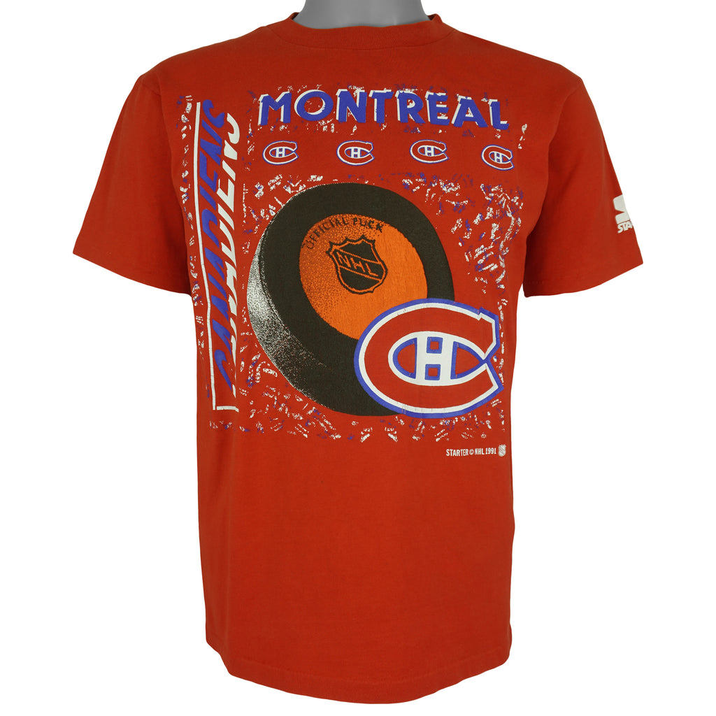 Starter (NHL) - Montreal Canadiens Hockey Spell-Out T-Shirt 1991 Medium Vintage Retro Hockey