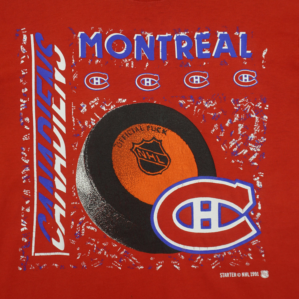 Starter (NHL) - Montreal Canadiens Hockey Spell-Out T-Shirt 1991 Medium Vintage Retro Hockey