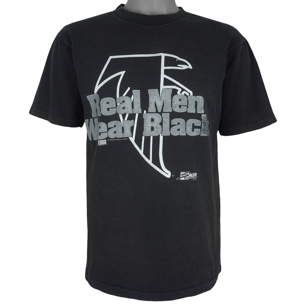 Vintage NFL (Salem) - Atlanta Falcons Real Men Wear Black T-Shirt 1990 Medium