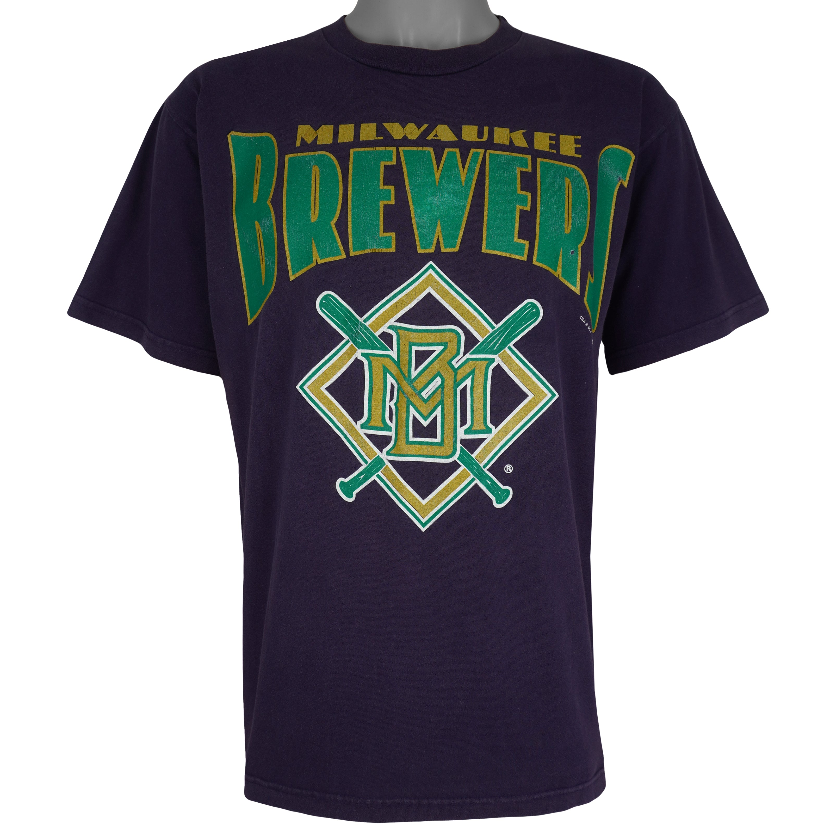 MLB (Tour Champ) - Milwaukee Brewers Big Logo T-Shirt 1996 Large Vintage Retro Baseball