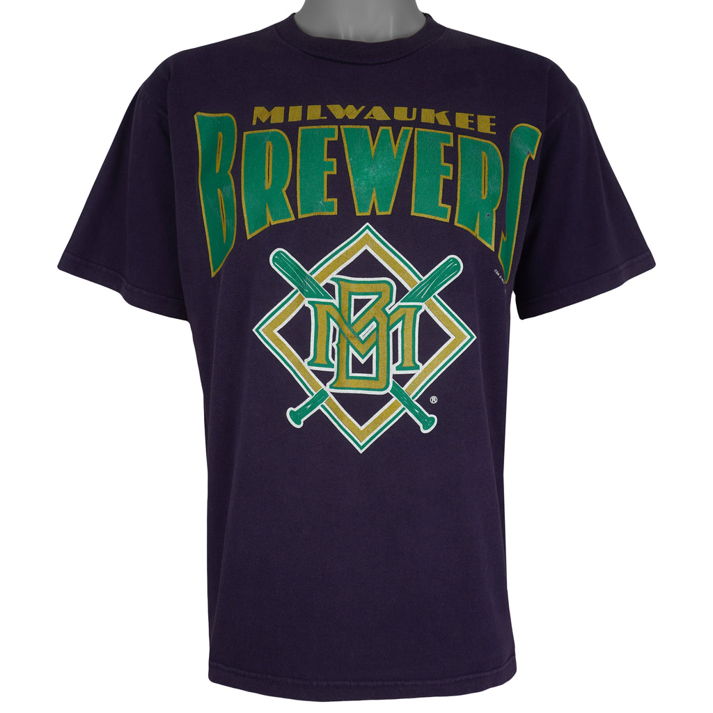 MLB (Tour Champ) - Milwaukee Brewers Big Logo T-Shirt 1996 Large Vintage Retro Baseball