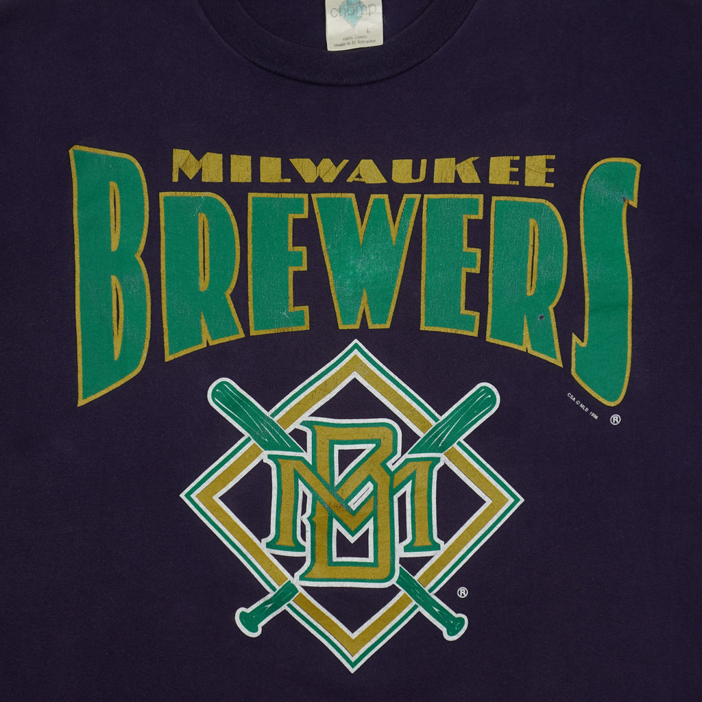 MLB (Tour Champ) - Milwaukee Brewers Big Logo T-Shirt 1996 Large Vintage Retro Baseball