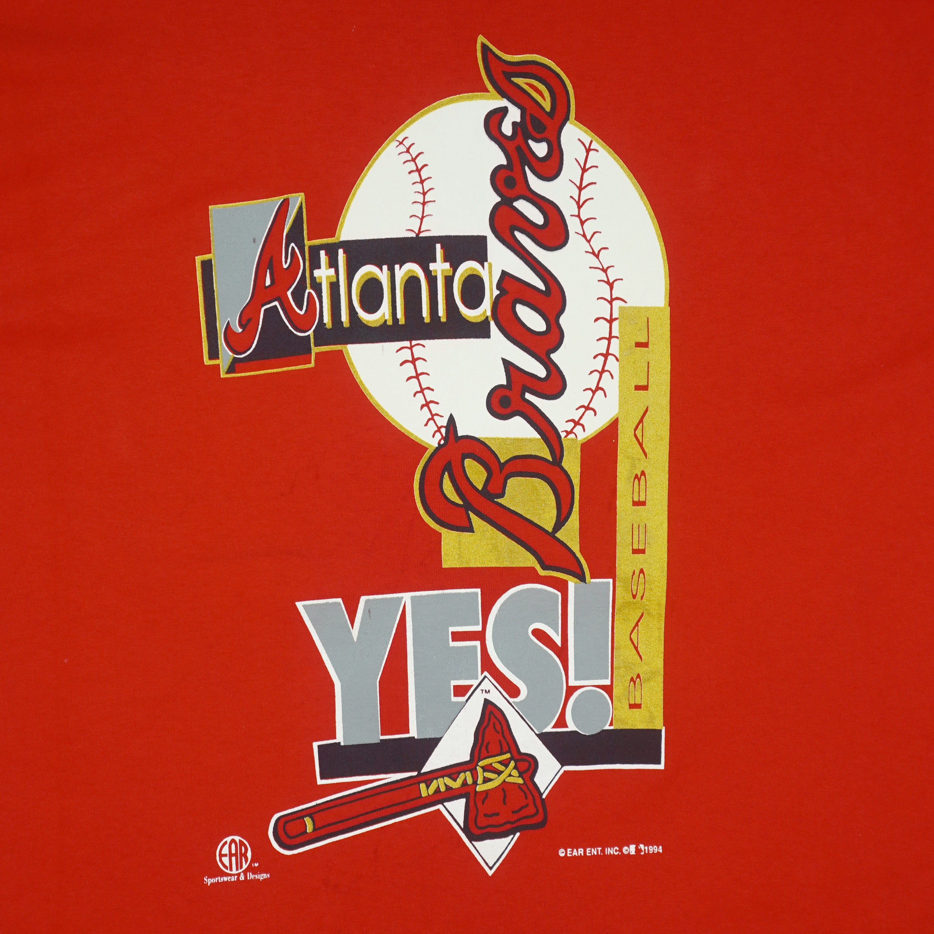 MLB (Fruit Of The Loom) - Atlanta Braves Baseball Yes! T-Shirt 1994 X-Large Vintage Retro Baseball