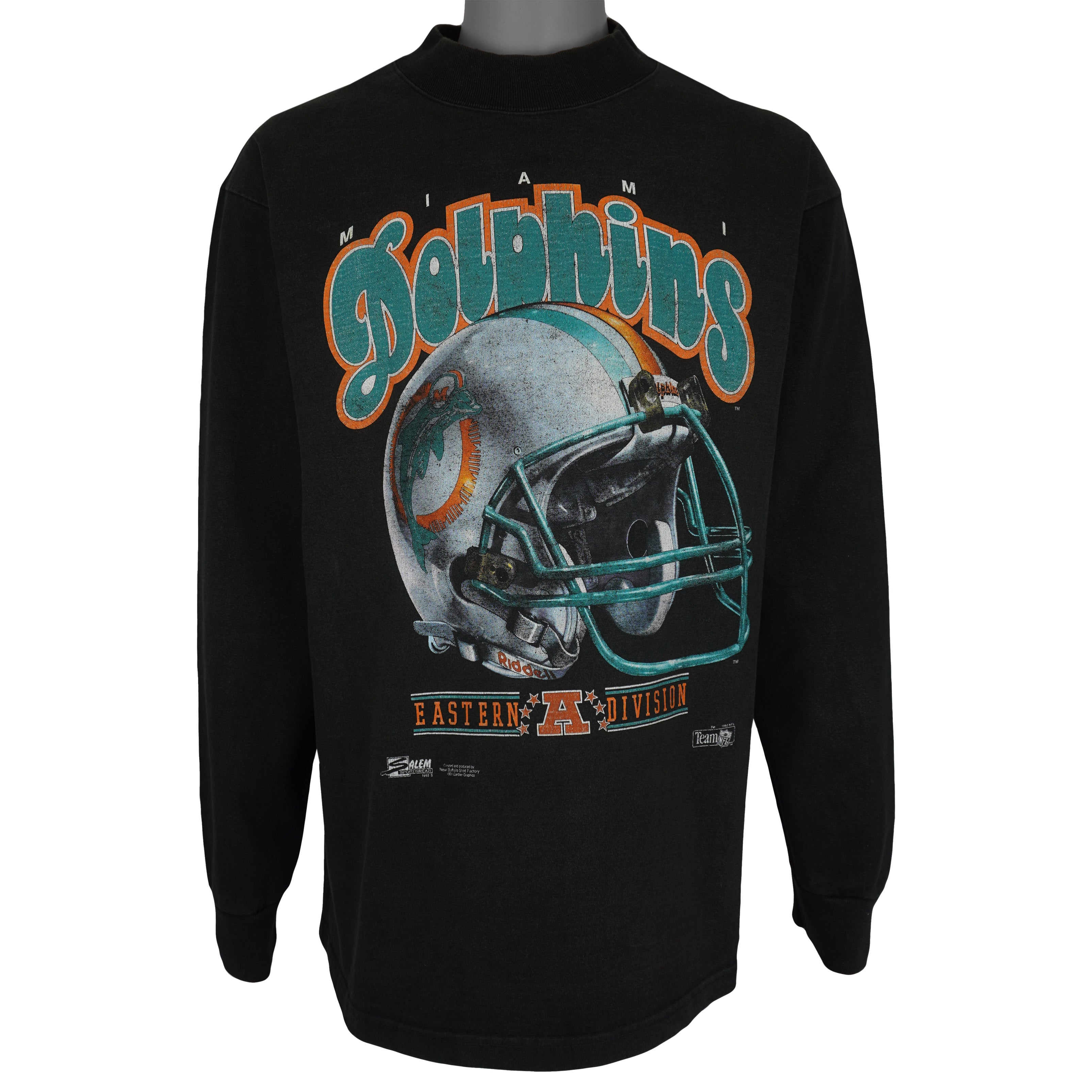 NFL (Front Row) - Miami Dolphins Crew Neck Sweatshirt T-Shirt 1992 X-Large Vintage Retro Football