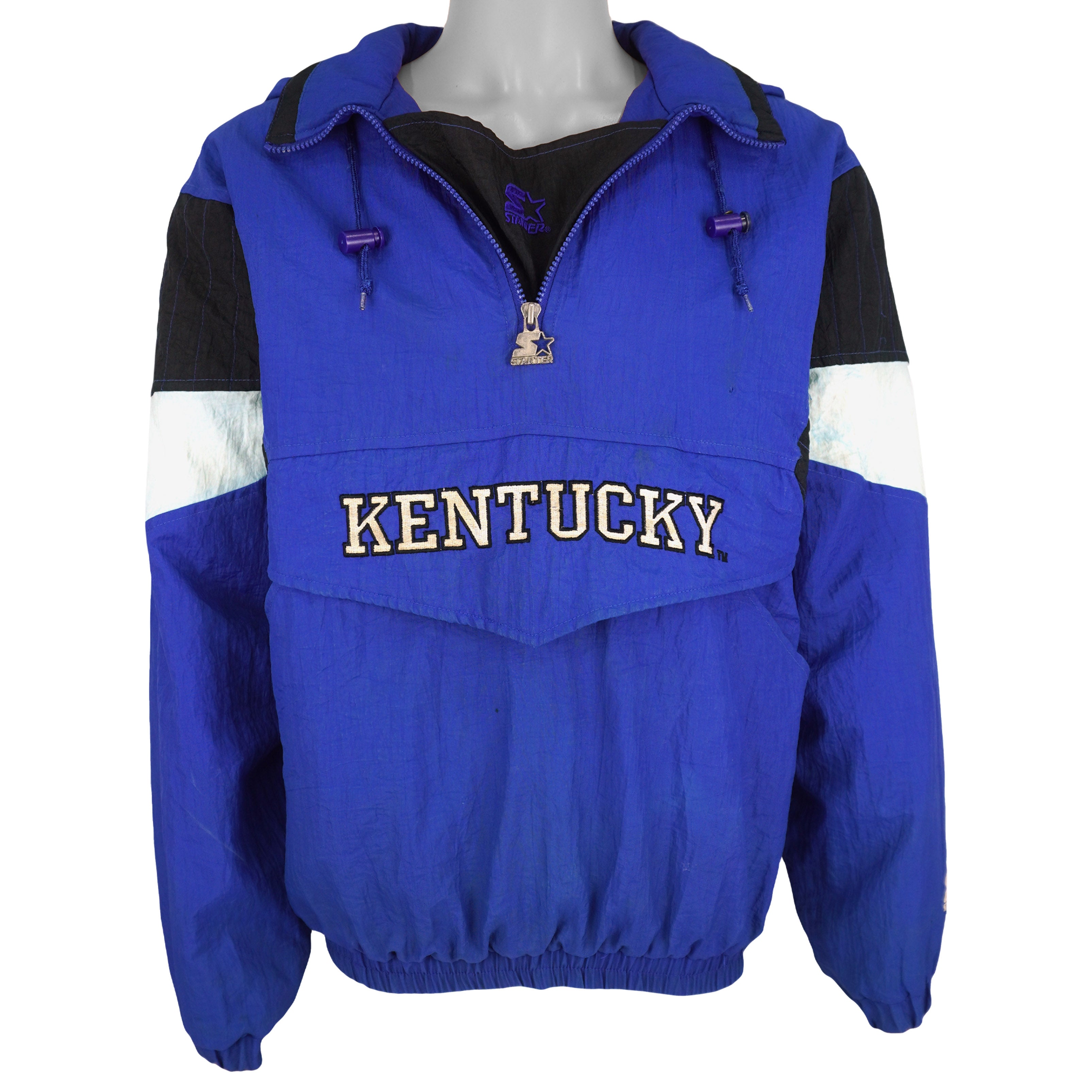 Starter (NCAA) - Kentucky Wildcats 1/4 Zip Hooded Jacket 1990s Small Vintage Retro